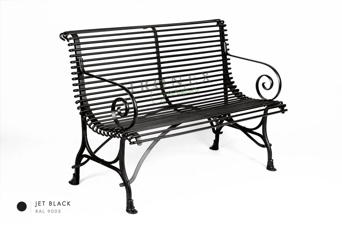 Panchina Arras a 2 posti in Nero intenso RAL 9005 – ferro battuto forgiato a mano da Ironex Garden