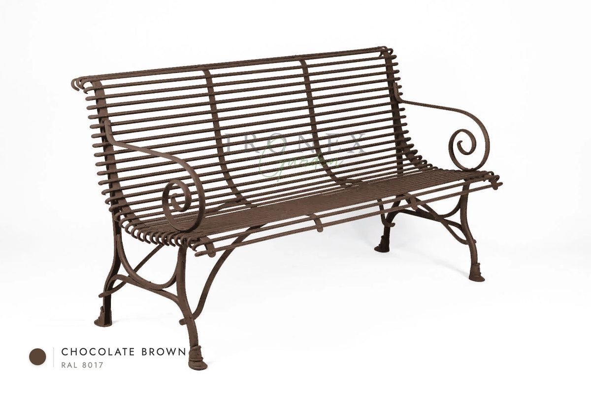 Arras 3-Seater Bench in Chocolate Brown RAL 8017 – hand-forged wrought iron by Ironex Garden
