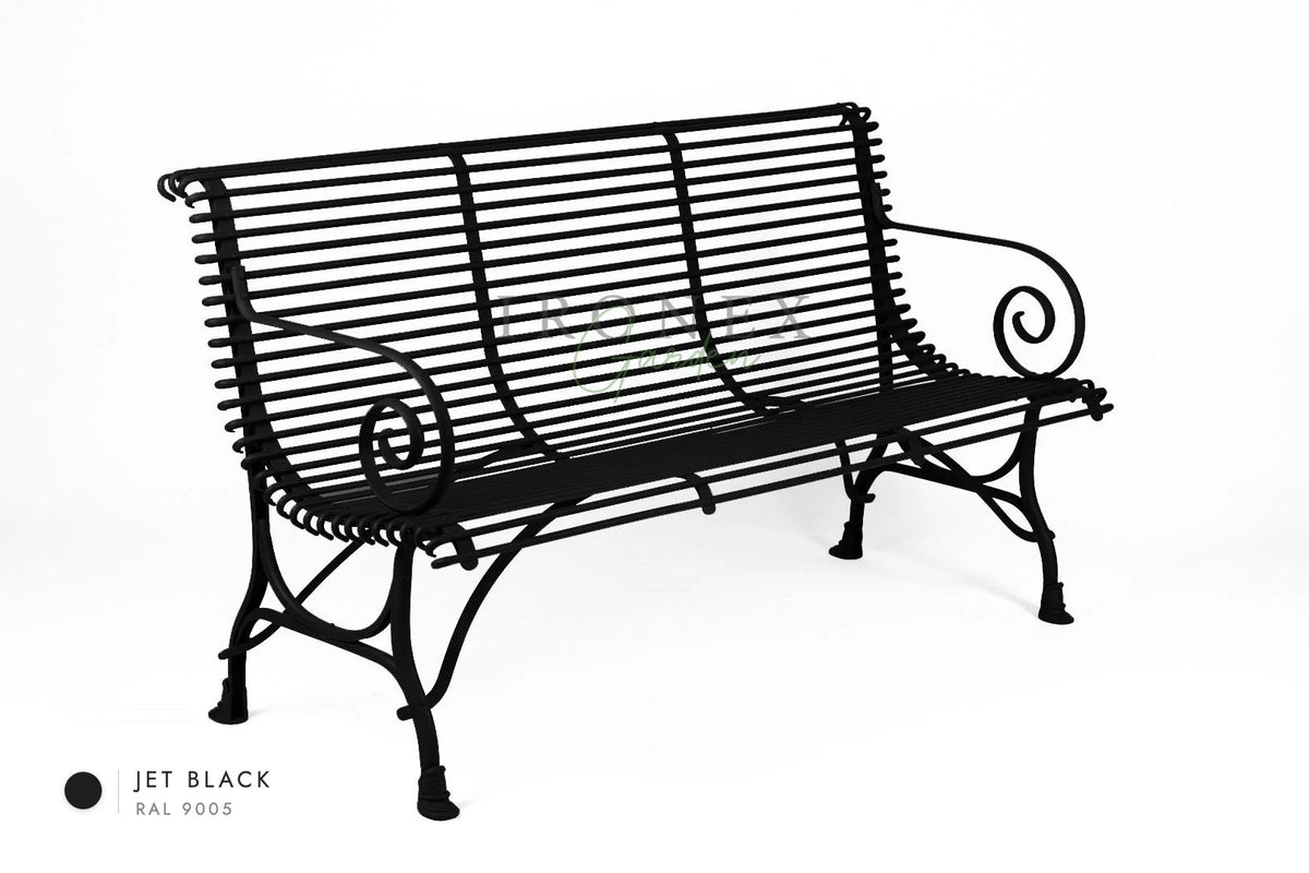 Arras 3-Seater Bench in Jet Black RAL 9005 – hand-forged wrought iron by Ironex Garden