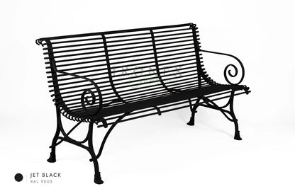 Arras 3-Seater Bench in Jet Black RAL 9005 – hand-forged wrought iron by Ironex Garden