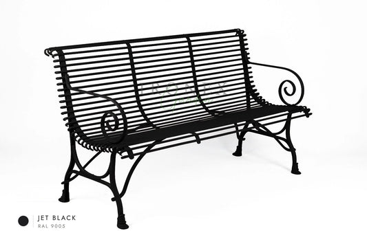 Arras 3-Seater Bench in Jet Black RAL 9005 – hand-forged wrought iron by Ironex Garden
