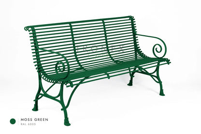 Arras 3-Seater Bench in Moss Green RAL 6005 – hand-forged wrought iron by Ironex Garden