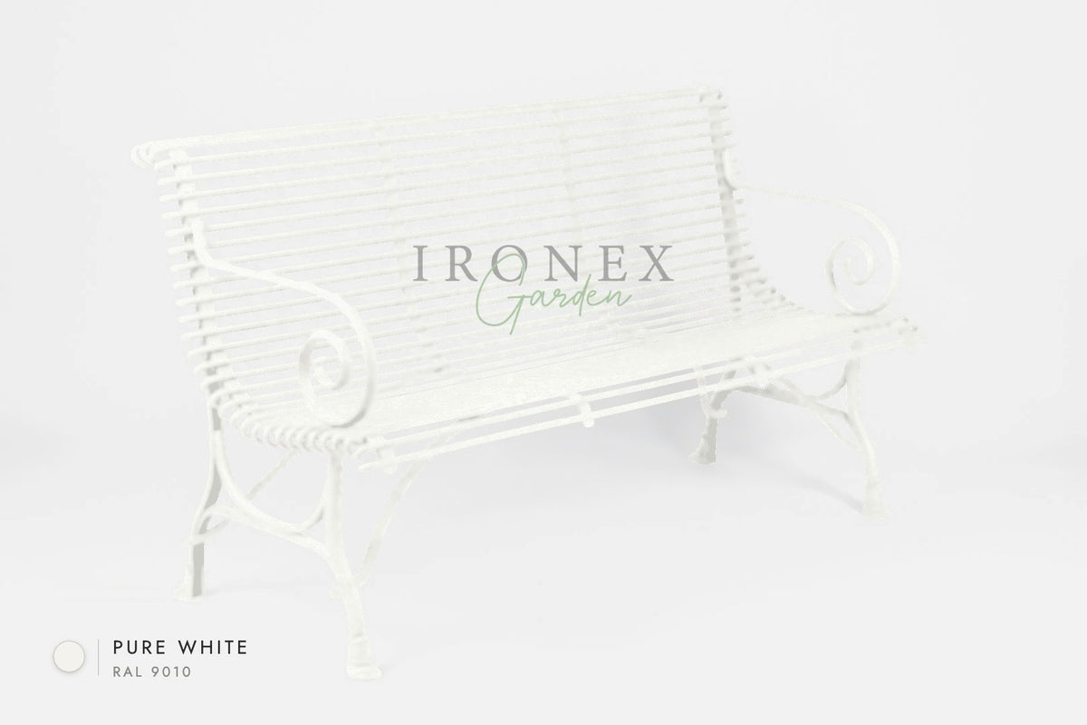 Arras 3-Seater Bench in Pure White RAL 9010 – hand-forged wrought iron by Ironex Garden