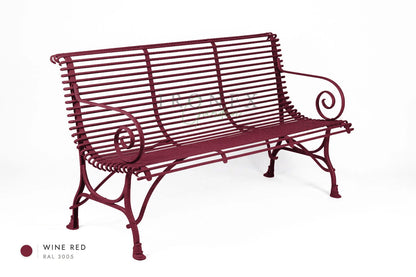 Arras 3-Seater Bench in Wine Red RAL 3005 – hand-forged wrought iron by Ironex Garden