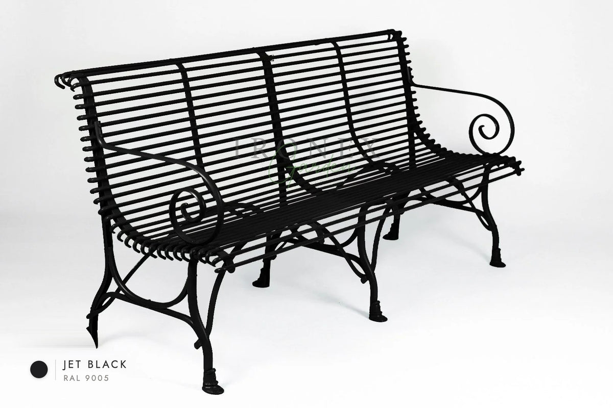 Arras 4-Seater Bench in Jet Black RAL 9005 – hand-forged wrought iron by Ironex Garden