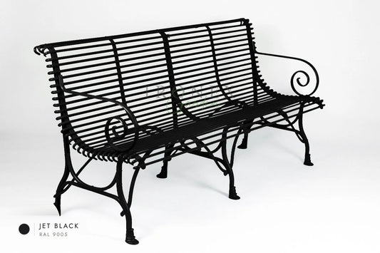 Arras 4-Seater Bench in Jet Black RAL 9005 – hand-forged wrought iron by Ironex Garden