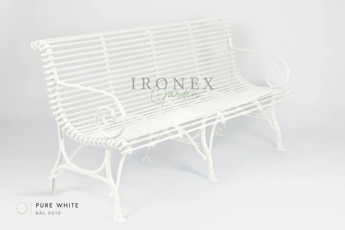 Arras 4-Seater Bench in Pure White RAL 9010 – hand-forged wrought iron by Ironex Garden