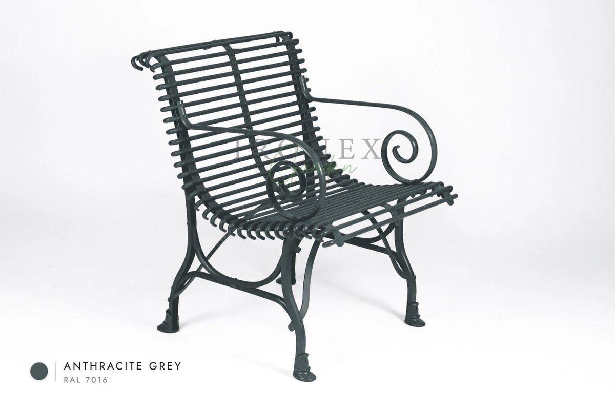 Arras Armchair in Anthracite Grey RAL 7016 – hand-forged wrought iron by Ironex Garden