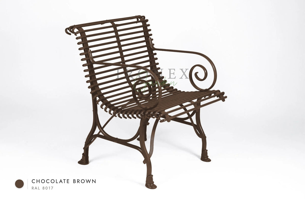 Arras Armchair in Chocolate Brown RAL 8017 – hand-forged wrought iron by Ironex Garden