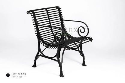 Arras Armchair in Jet Black RAL 9005 – hand-forged wrought iron by Ironex Garden