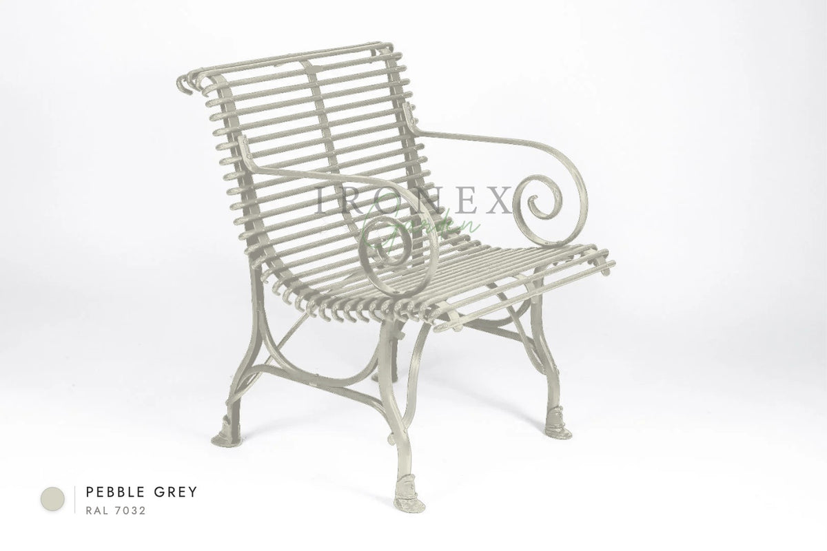 Arras Armchair in Pebble Grey RAL 7032 – hand-forged wrought iron by Ironex Garden