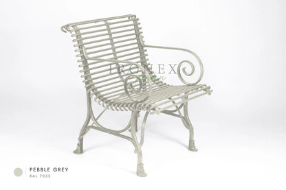 Arras Armchair in Pebble Grey RAL 7032 – hand-forged wrought iron by Ironex Garden