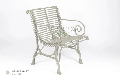 Arras-Sessel in Kieselgrau RAL 7032 – handgeschmiedetes Schmiedeeisen von Ironex Garden