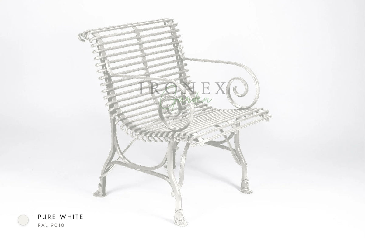 Arras Armchair in Pure White RAL 9010 – hand-forged wrought iron by Ironex Garden
