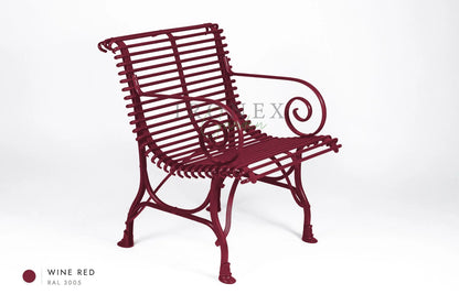 Arras Armchair in Wine Red RAL 3005 – hand-forged wrought iron by Ironex Garden