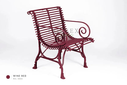 Arras-Sessel in Weinrot RAL 3005 – handgeschmiedetes Schmiedeeisen von Ironex Garden