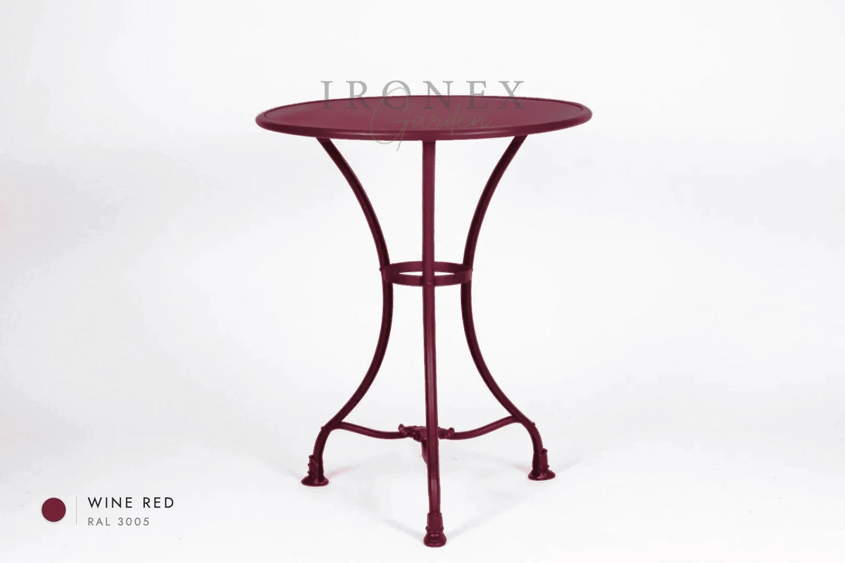 Arras Bistrotisch in Weinrot RAL 3005 – handgeschmiedetes Schmiedeeisen von Ironex Garden