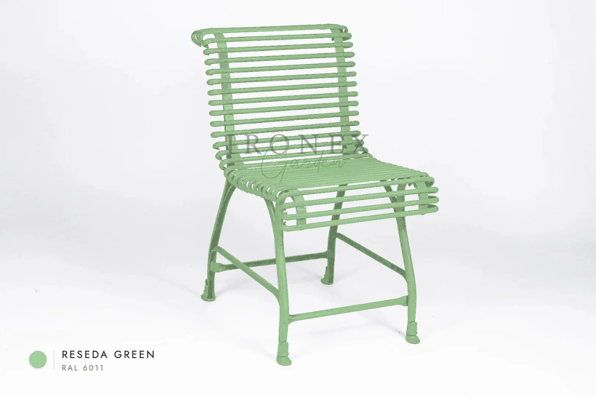 Arras Chair in Reseda Green RAL 6011 – hand-forged wrought iron by Ironex Garden