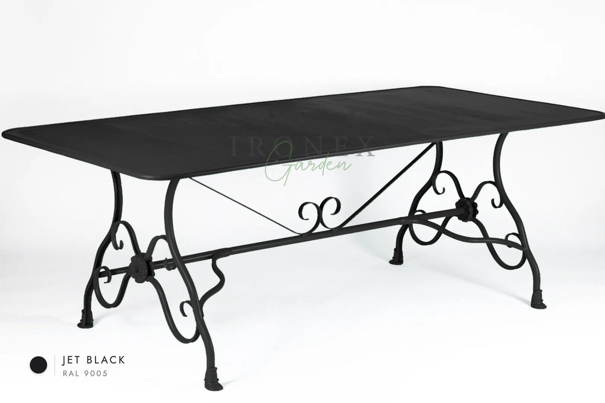 Arras Dining Table in Jet Black RAL 9005 – hand-forged wrought iron by Ironex Garden