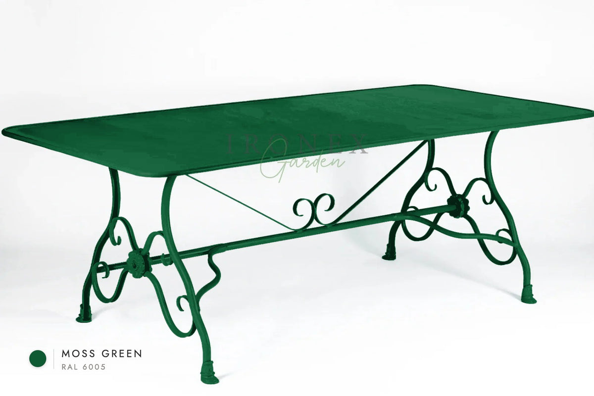 Arras Dining Table in Moss Green RAL 6005 – hand-forged wrought iron by Ironex Garden