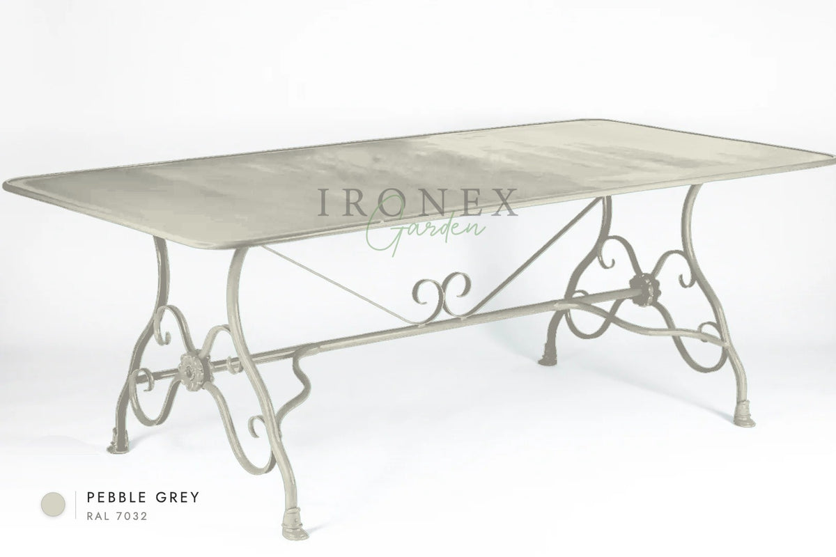 Arras Dining Table in Pebble Grey RAL 7032 – hand-forged wrought iron by Ironex Garden