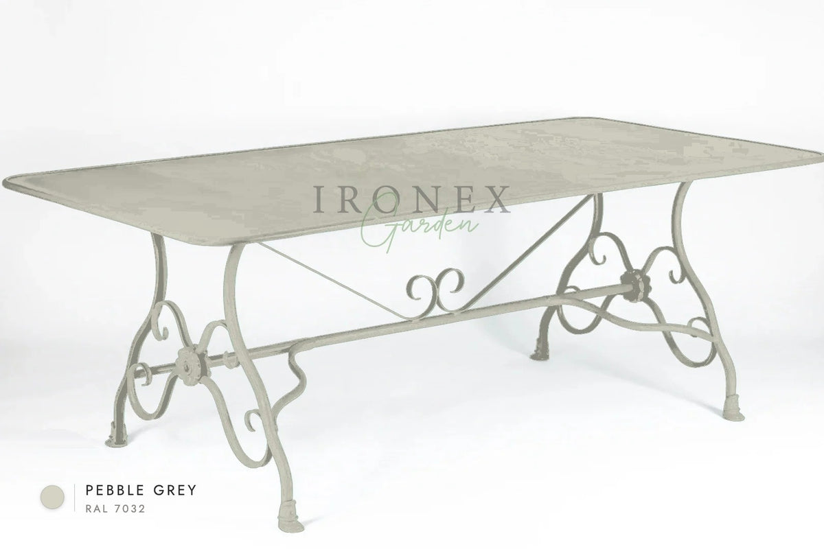 Arras Dining Table in Pebble Grey RAL 7032 – hand-forged wrought iron by Ironex Garden