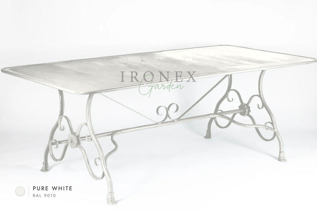Arras Dining Table in Pure White RAL 9010 – hand-forged wrought iron by Ironex Garden