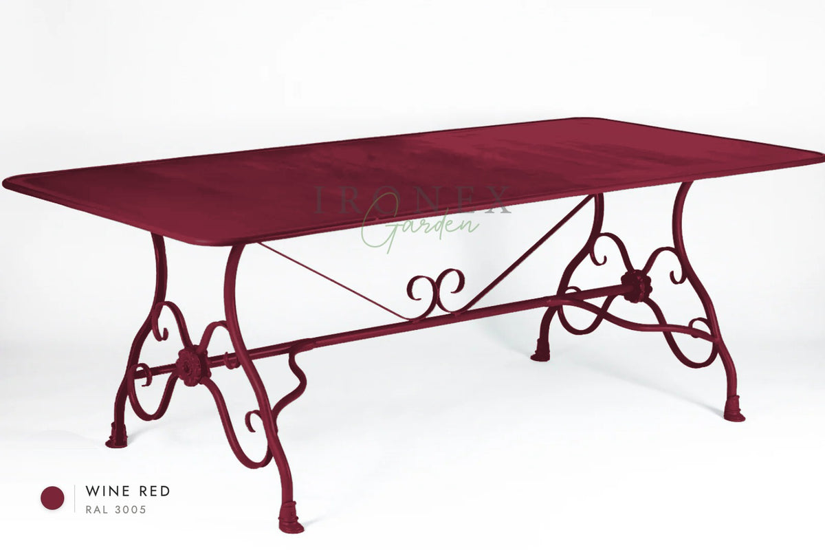 Arras Dining Table in Wine Red RAL 3005 – hand-forged wrought iron by Ironex Garden