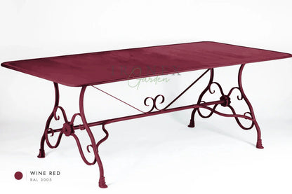 Arras Dining Table in Wine Red RAL 3005 – hand-forged wrought iron by Ironex Garden