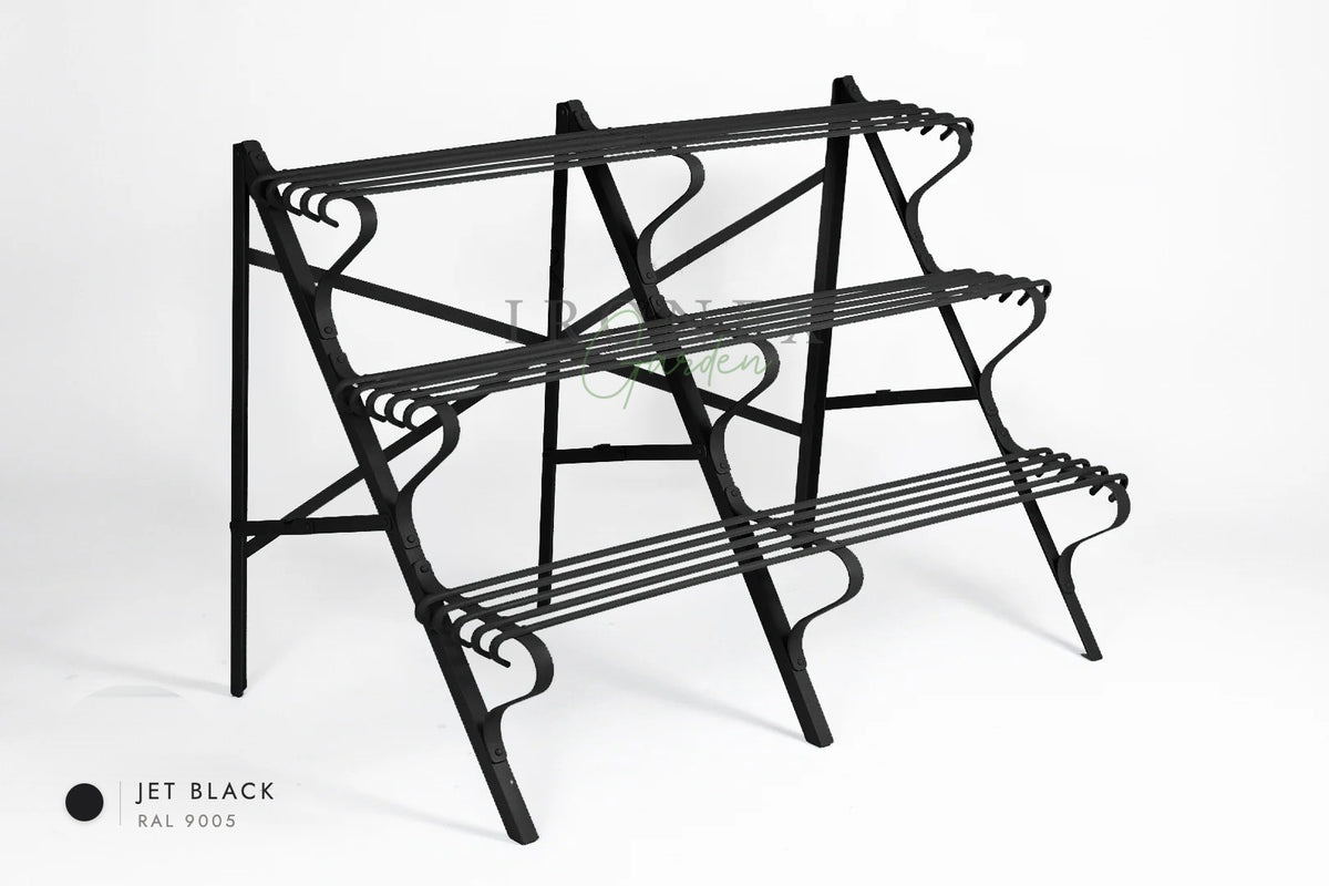 Arras Plant Stand in Jet Black RAL 9005 – hand-forged wrought iron by Ironex Garden