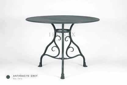 Runder Arras-Tisch in Anthrazitgrau RAL 7016 – handgeschmiedetes Schmiedeeisen von Ironex Garden