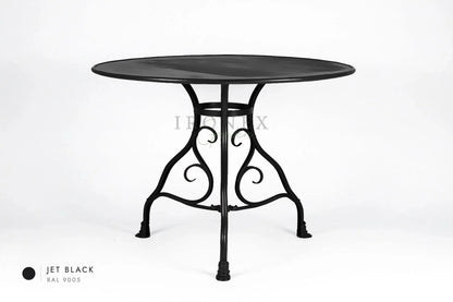 Runder Arras-Tisch in Tiefschwarz RAL 9005 – handgeschmiedetes Schmiedeeisen von Ironex Garden