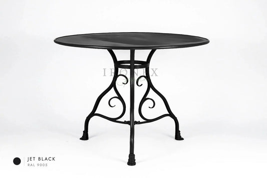 Arras Round Table in Jet Black RAL 9005 – hand-forged wrought iron by Ironex Garden