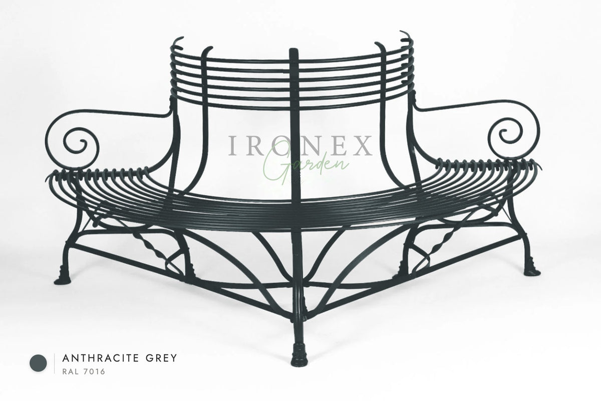 Arras Tree Bench in Anthracite Grey RAL 7016 – hand-forged wrought iron by Ironex Garden