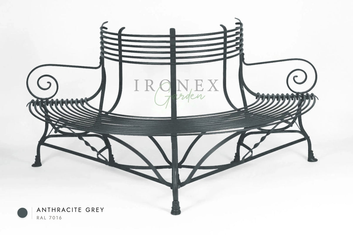 Arras Tree Bench in Anthracite Grey RAL 7016 – hand-forged wrought iron by Ironex Garden