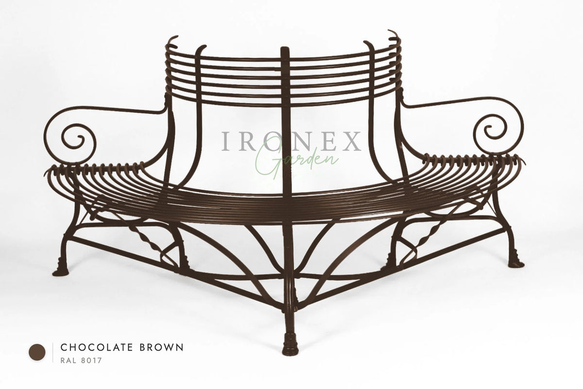 Arras Tree Bench in Chocolate Brown RAL 8017 – hand-forged wrought iron by Ironex Garden