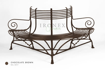 Arras Tree Bench in Chocolate Brown RAL 8017 – hand-forged wrought iron by Ironex Garden