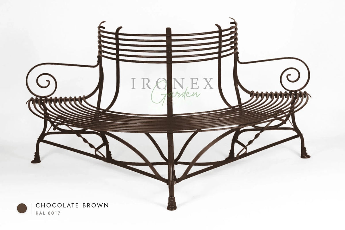Arras Tree Bench in Chocolate Brown RAL 8017 – hand-forged wrought iron by Ironex Garden