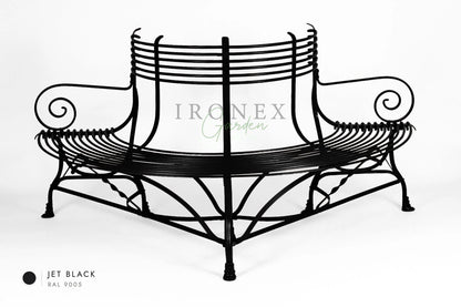 Arras Tree Bench in Jet Black RAL 9005 – hand-forged wrought iron by Ironex Garden