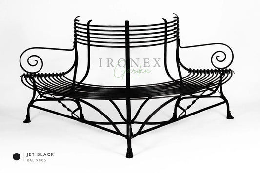 Arras Tree Bench in Jet Black RAL 9005 – hand-forged wrought iron by Ironex Garden