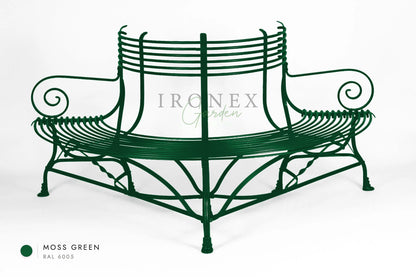 Arras Tree Bench in Moss Green RAL 6005 – hand-forged wrought iron by Ironex Garden