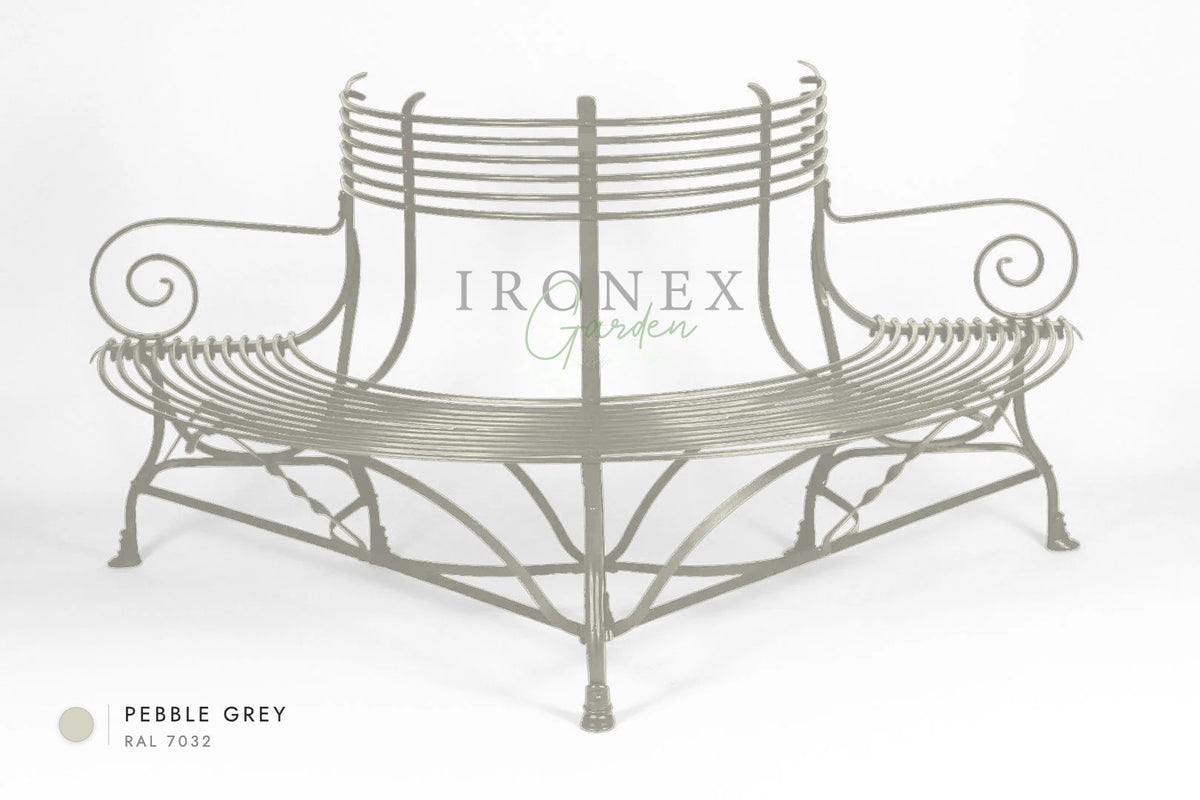Arras Tree Bench in Pebble Grey RAL 7032 – hand-forged wrought iron by Ironex Garden