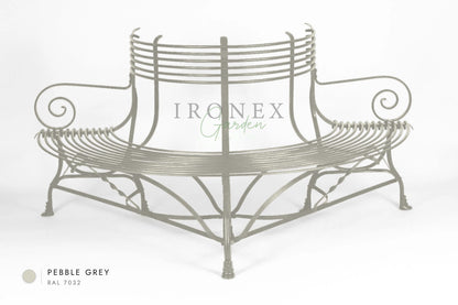 Arras Tree Bench in Pebble Grey RAL 7032 – hand-forged wrought iron by Ironex Garden