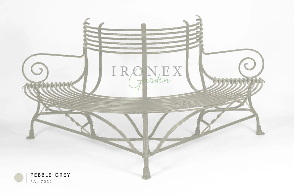 Arras Tree Bench in Pebble Grey RAL 7032 – hand-forged wrought iron by Ironex Garden