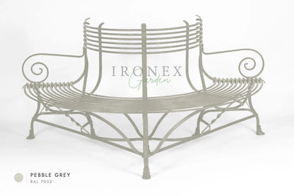 Arras Tree Bench in Pebble Grey RAL 7032 – hand-forged wrought iron by Ironex Garden