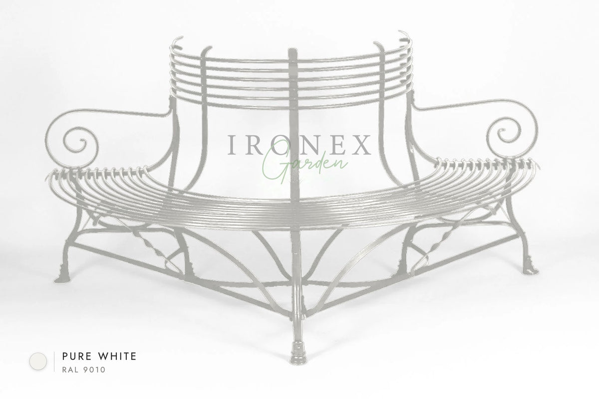Arras Tree Bench in Pure White RAL 9010 – hand-forged wrought iron by Ironex Garden