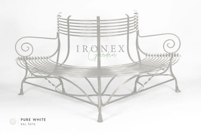 Arras Tree Bench in Pure White RAL 9010 – hand-forged wrought iron by Ironex Garden