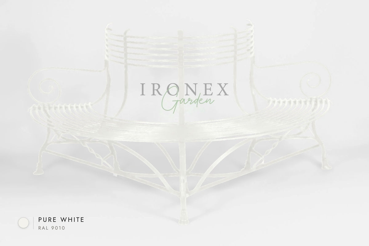 Arras Tree Bench in Pure White RAL 9010 – hand-forged wrought iron by Ironex Garden