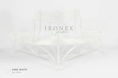 Arras Tree Bench in Pure White RAL 9010 – hand-forged wrought iron by Ironex Garden
