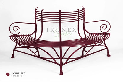 Arras Tree Bench in Wine Red RAL 3005 – hand-forged wrought iron by Ironex Garden